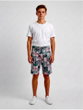 Charleston Threads Men's Patchwork Floral Plaid Madras Shorts Size 34 Preppy